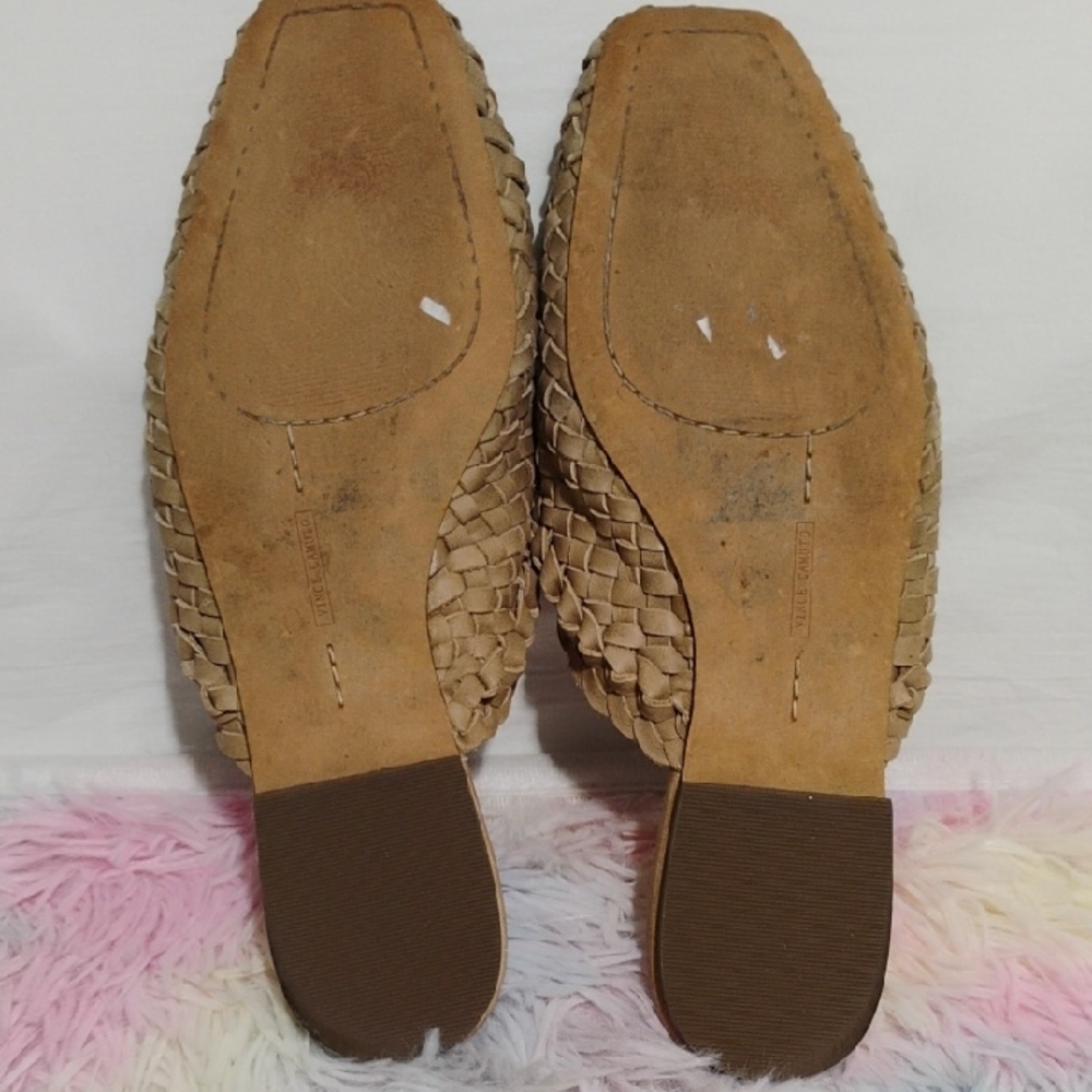 SALE! Vince Camuto Loralee Tan Woven Leather Mules - Picture 10 of 12